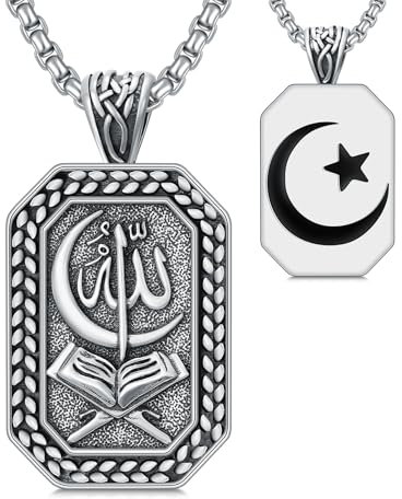 enjoylifecreative Allah Halskette für Herren 925 Sterling Silber Islam Allah Anhänger Kette Islamische Muslimische Arabische Schmuck Geschenke für Männer