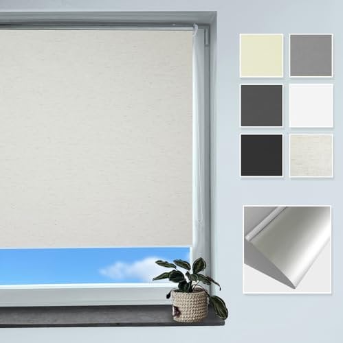 Rollmayer Verdunklungsrollo Thermorollo Klemmfix ohne Bohren, Seitenzugrollo Thermo Rollo für Fenster und Tür (Thermorollo-Sand - 130 x 130 cm - BxH)