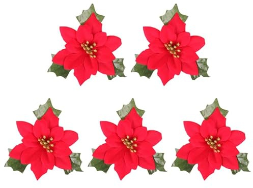 IMIKEYA 5 Stück Künstliche Weihnachtsstern Blumen Rot Weihnachten Kunstblumen Weihnachtsdekoration für Party Heimdekoration Festliche Kranz, 15cm