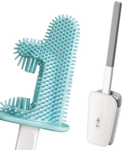 No Dead Corner Cactus Toilet Brush, New Premium Household Long Handle Punch Free Wall Hanging Soft Silicone Toilet Brush Specially Curved Design F-Shaped,Deep Cleaning Without Leaving Dead Ends