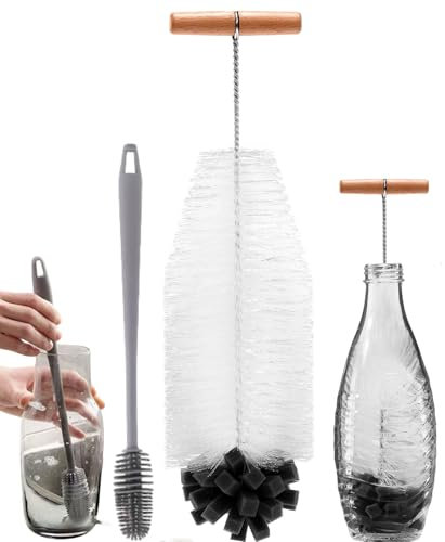 Lot de 2 brosses compatibles avec les bouteilles en verre Sodastream et les bouteilles en plastique, brosse de nettoyage de 33 cm pour les bouteilles en verre, les bouteilles de soda, les biberons en