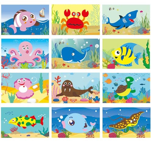 Barlone 12 Stück Mosaik Bastelset, 3D EVA Schaum Aufkleber für Kinder, Mosaik Klebebilder für Mädchen Junge Selbstklebendes Kreativset für Kindergeburtstag Geschenk Party Beschäftigung