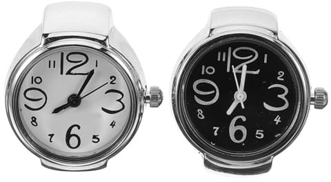 BESPORTBLE 2Stücke Ring-uhr für Verstellbar und Kreativ Fingeruhr Robustem Material für Damen und Herren Modisches Finger-ring-accessoire Schwarz und Weiß