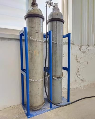 Sauerstofftankhalter Dual Sauerstoffzylinderhalterschweißen, Gaszylinderhalterung zur Lagerung 40L Propan Tank/ CO2 Zylinder, 1 m hohe vertikale Flasche Fixiertes Regal