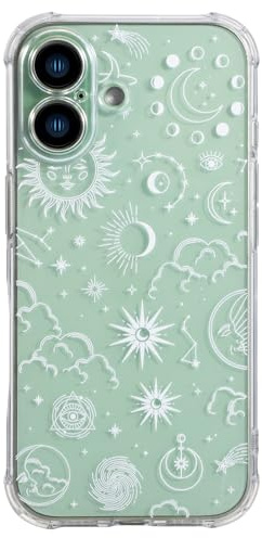 CHEORFAY iPhone 17 Case, Clear Transparent Flexible Soft Silicone TPU Bumper Buffer Shockproof Protective Cover with Fantasy Astrology Pattern Design for iPhone 17 - Moon Star