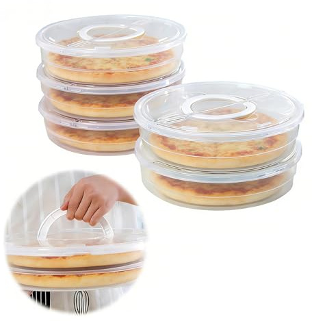 Aggiorna contenitore per alimenti riutilizzabile da 30 cm con coperchio e maniglia, scatola per fette di pizza a 2 scomparti, porta torte rotonda trasparente per conservare gli avanzi di pizza, torte