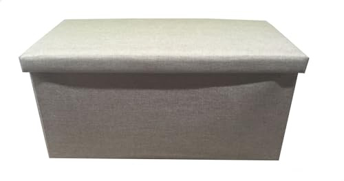 Hampton & Stewart Folding Storage Ottoman Bench – Linen Fabric Footstool with Lid, Collapsible Storage Box Chest & Seat – Modern Upholstered Design in 3 Sizes (Single, Double, Triple) (Beige, 76W cm)