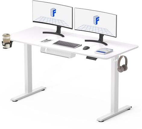 FLEXISPOT 140 * 60cm Electric Standing Desk, Height Adjustable Ergonomic Stand up with 2 Memory Preset and Backpack Hook, White