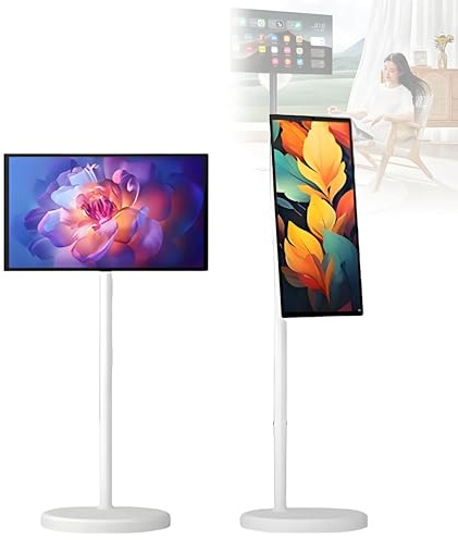 VsyPtyc 32 Inch FHD Smart Portable TV, Android 13, Rolling Tablet TV on Wheels, Built-in 15000mAh Battery, Full Swivel Rotation, 1080P Touch Screen 6+128GB