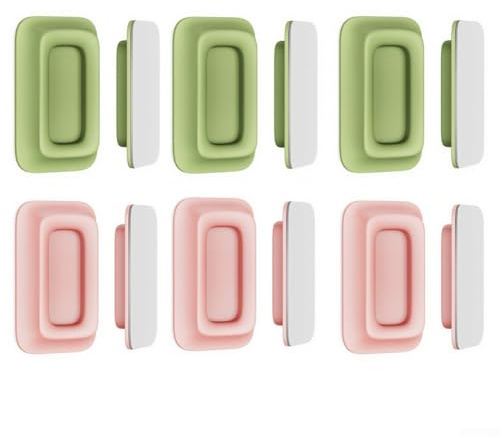 Lot de 6 supports muraux en silicone pour télécommandes, clés et petits gadgets, autocollants, compacts, pour la maison et le bureau (rose + vert)
