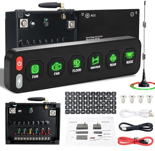 Chelhead Kabelloses 6 fach Schalterpanel 12V/24V Universal Offroad Lichtschalter Controller Relais-System mit Kipp- und Stroboskopmodus, wiederaufladbar, wasserdicht, kompatibel mit PKW Pickup UTV ATV