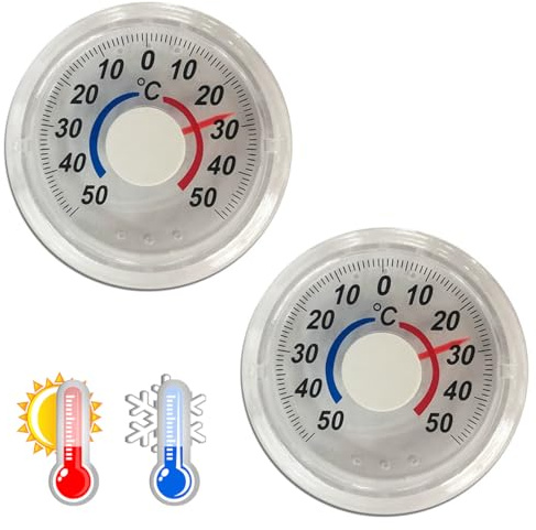 ZORTVUL 2 Pezzi Termometro Esterno Termometro Da Finestra Rotondo In Plastica Per Finestra, Frigo E Giardino (75X75X15 Mm