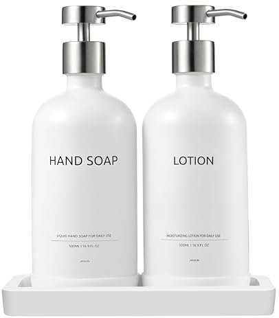 Janxin Shampoo Lotion Hand Soap Dispenser, Lotion Dispenser | Soap Dispenser Bathroom Set with Tray, Geeignet für Küche, Bad,Typografische Schriftart