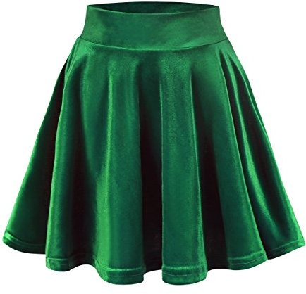 Damen Mädchen Basic Mini Skater Rock Samt Stretch Rock (XL, Dunkelgrün)