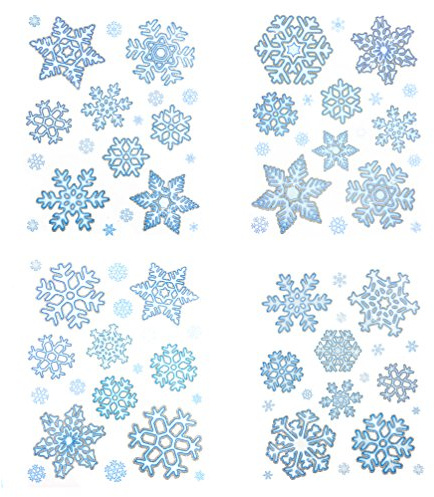 Oblique-Unique® Schneeflocken Sticker 76 Stück für weihnachtliche Fenster Dekoration mit Silberglimmer - Weinachten Dekoration Schneekristalle mit Glitzereffekt
