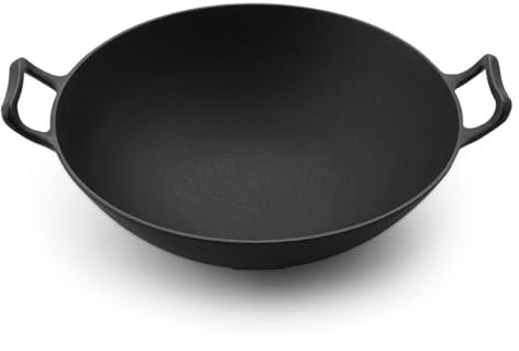Iwachu Wok Guss-Eisen. Rund, 32 cm.Für Gasherd, Grill. Unbeschichtet