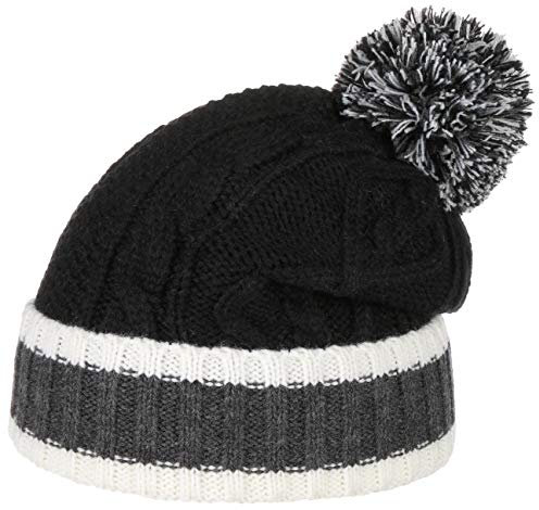 Lipodo Tricolour Bommelmütze Damen/Herren – ONE Size – Gestreift – Wärmeisolierendes Fleecefutter – Wärmende Mütze mit Bommel – Ohrenschutz mit Rippstrick – Herbst/Winter schwarz One Size