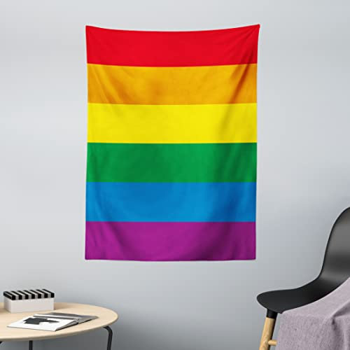ABAKUHAUS Regenbogen Wandteppich, Homosexuell Parade Flagge Freiheit aus Weiches Mikrofaser Stoff Waschbar ohne Verblassen Digitaldruck, 110 x 150 cm, Rot Gelb