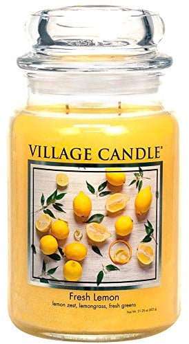 Village Candle Fresh Lemon - Candela profumata in barattolo di vetro, 737,1 ml, misura grande
