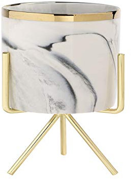 Pot de fleur en céramique, support de pot de plante succulente en marbre avec support en fer doré