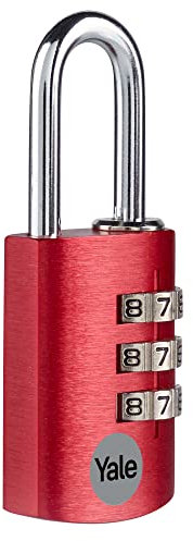 Yale YE3CB/28/126/1/CO - Standardschutz - Aluminium Kombinationsvorhängeschloss Rot 28mm - Stahlbügel - 3-Zahlenschloss