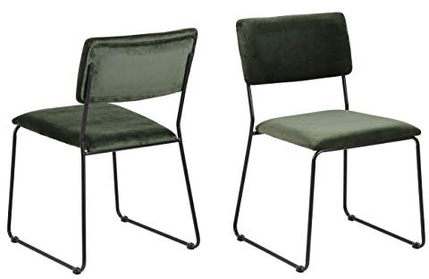 AC Design Furniture Constantin 2er Set Eszimmerstühle in Waldgrün, Polsterstühle aus Samtstoff und Metall Beine, B: 50 x H: 80 x T: 53,5 cm