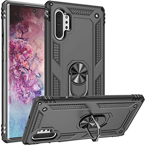 Fetrim Hülle Kompatibel für Galaxy Note 10 Plus, doppellagig stoßfest Schutzhülle mit Drehring Ständer für Samsung Galaxy Note 10 Plus Schwarz