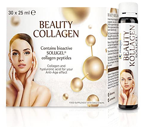 Pharmavital Beauty Kollagen Trinkampullen (30 Stück), Anti Aging Drink, hochdosiert, 5555 mg Premium Collagen mit Hyaluronsäure, Peptide, Vitamin C, Heidelbeersaftkonzentrat, Mineralien und Biotin