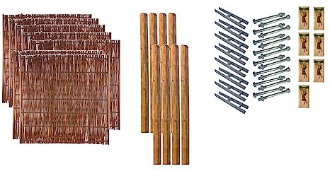 TETZNER & JENTZSCH Zäune Fontana 5 I Sichtschutz Zaun 180 x 180 cm Braun I Gartenzaun aus Holz für den Sichtschutz I Zaun aus Weidengeflecht I Holzzaun Komplettset mit Trennwand für den Windschutz