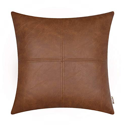 BRAWARM Hochwertiger Kissenbezug für Sofa, Couch, Heimdekoration, einfarbig, luxuriöses Kunstleder, handgenäht, 55cm x 55 Hellbraun