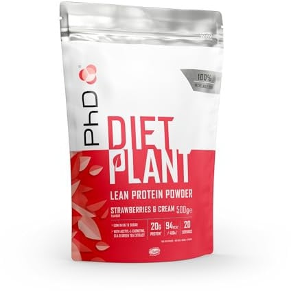PhD Nutrition Diet Plant, Vegan Protein Powder Plant Based, Strawberries and Cream, High Plant Protein, 19 Servings Per 500g Bag