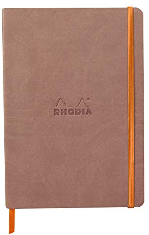 Rhodia 117372C - Notizheft Softcover Rhodiarama DIN A5 (14,8x21 cm), 80 Blatt, liniert Clairefontaine Papier Elfenbein 90g Lesezeichen, Gummizugverschluss, Cover aus Kunstleder Roseholz, 1 Stück