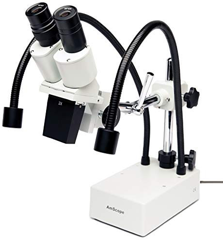 AmScope - 20X Compact Fixed-Lens Stereo Boom-Arm Microscope with Dual Gooseneck LED Lights - SE420-2L