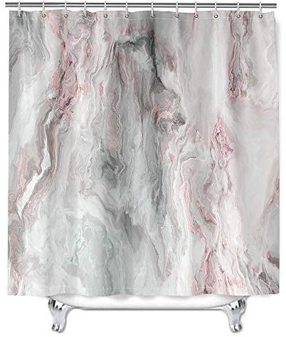 Marmor Duschvorhang Wasserdicht, Chickw1 Waschbar Badewanne Vorhang aus Polyester, Bad Vorhang mit 12 Duschvorhangringen, Duschvorhänge für Badezimmer Decor (Grau rosa,180x200cm)