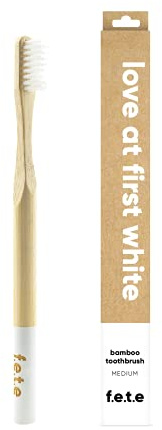 f.e.t.e | Love At First White Bamboo Toothbrush | Biodegradable & Compostable Handle | Recyclable Medium Bristles | Sustainable | Vegan