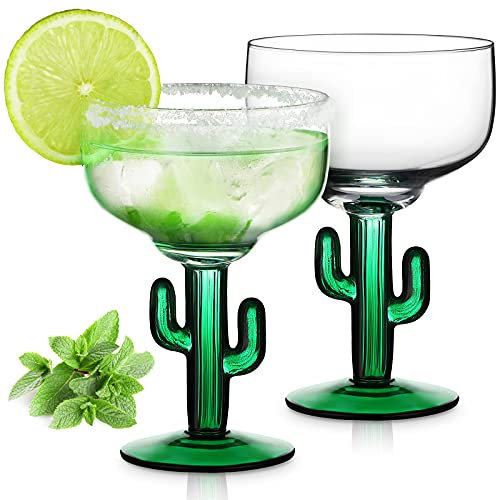 Lauwell Kaktus Margarita-Gläser Saguaro Cocktailglas zum Trinken von Margaritas, Pina Coladas, Daiquiris und anderen Cocktails, 340 ml, 2 Stück