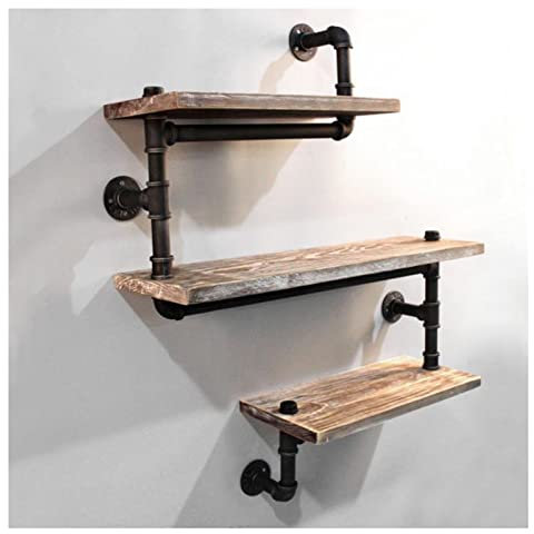 XLTFUC Industrial Pipe Shelf Home Storage Hung Bracket, Wall Mount Black Retro Iron Pipe Floating Shelves Rack, Diy Shelving 3Tiers CD Rack