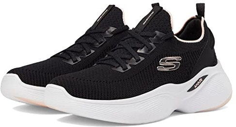 Skechers Arch Fit Infinity, Sneaker Donna, Finiture Rosa In Maglia Nera, 39 EU