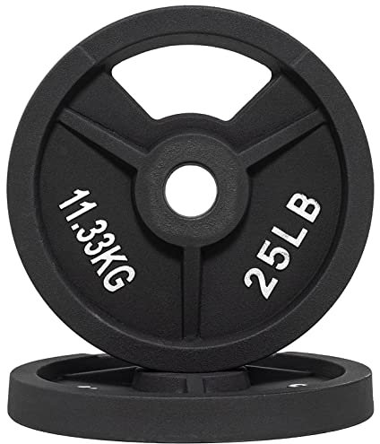 Signature Fitness Cast Iron Plate Weight Plate for Strength Training and Weightlifting, 1-Inch Center (Standard), 25LB (Set of 2)