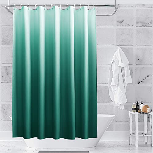 Trimming Shop Polyester Gradient Shower Curtain Bathroom Curtain Mould & Mildew Resistant With 12 Curtain Hook Waterproof Bath Curtain 180 x 200cm Long Shower Curtain Liner, Light Green & White