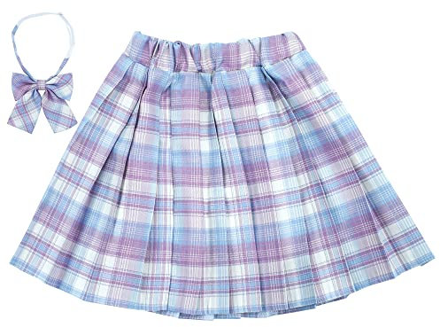 Maeau Faltenrock für Kinder Mädchen Rock Kariert Kurz Gefaltete Röcke Plissee Kilt Tartan Rock Elastische Taille Schulmädchen Schuluniform Minirock Schule Tennis Skater mit Shorts Blau 6-7 Jahre 130