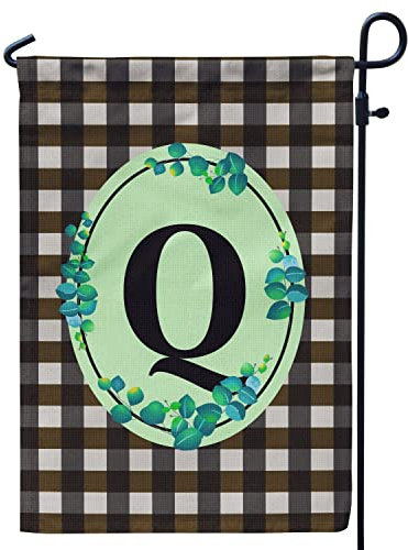 Monogramm-Buchstabe Q Gartenflagge, Büffelkariert, vertikal, 30,5 x 45,7 cm, doppelseitig für Familie, Nachname, Initial, Hof, Außenseite, Jute-Flagge