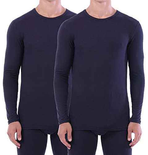 Confezione da 2 intimo termico a maniche lunghe da uomo, caldo baselayer, abbigliamento da sci invernale, canottiera, maglietta ultra morbida, Blu marino, XXL
