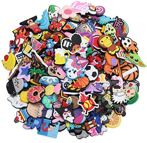 Keboyoe 50pcs Random shoe charms for Clog Cartoon Different Random PVC Shoe Charms Wristband Bracelet Decoration Croc Decoration Charms for Men Women and Adults