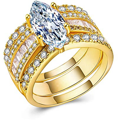 Splittable-Stapelung 3-in-1 Cubic Zirkonia diamantbesetzt Ehering Set Verlobungsring kristall Versprechen Ewigkeit Ring für Frauen Größe 5-11