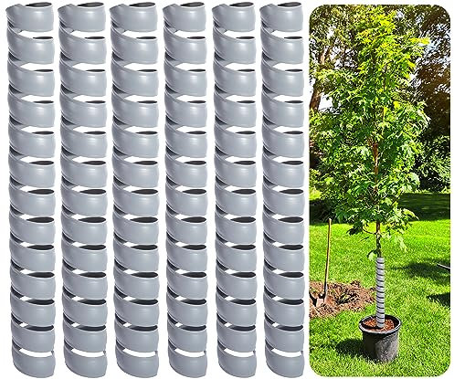 Watayo 6 protectores de tronco de árbol, 2 tamaños de plástico en espiral, protector de corteza de árbol para proteger plantas jóvenes de ciervos, conejos, gatos, roedores, cortadoras de césped (gris)