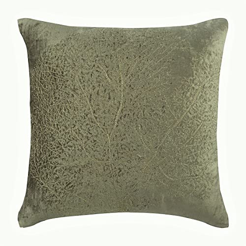 The HomeCentric Handgefertigt Salbeigrun Kissen Fälle, Zardozi Golden Tree Kissen Decken, 2 Stück, 45x45 cm Kissen Decken, Platz Samt Kissen Decken, Blumen Zeitgenossisch Dekouberwurf - Gold Curiosity