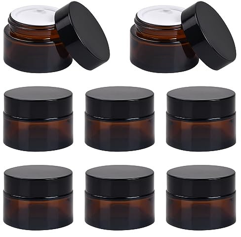 8 Crème Pots Verre Brun, Contenant Cosmetiques Vides, Ronds Ambré Bocaux, Arrondis Pot d’échantillon, Conteneur à Pommade Réutilisable pour Lotions Bougies Parfumées (30ml)