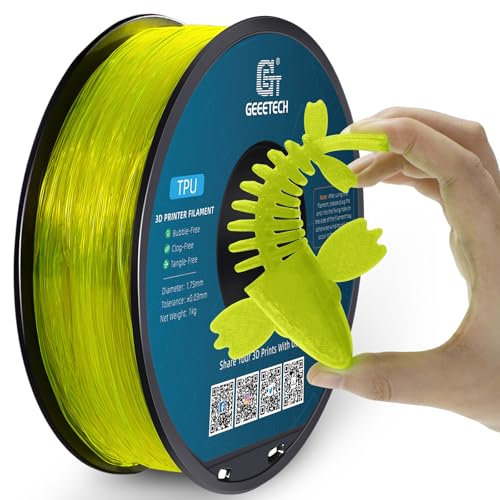 GEEETECH TPU filament 1,75mm Transparent Gelb, Flexible 3D Drucker Filament 1kg 1 Spool