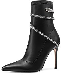 QUEEN HELENA Tronchetti con Strass con Tacco a Spillo Donna K3265 (Nero, Sistema Taglie Calzature EU, Adulto, Donna, Numero, Media, 39)